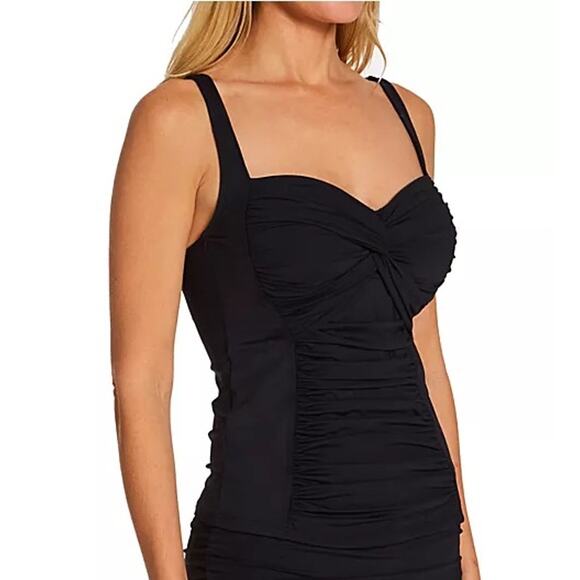 LA BLANCA Tankini Top Size 16 Island Goddess Twist Bandeaukini Black NWT Ruched - Picture 1 of 16